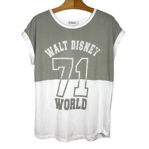 Women's Large Walt Disney World Park "71" Muscle T-Shirt Jersey White & Gray